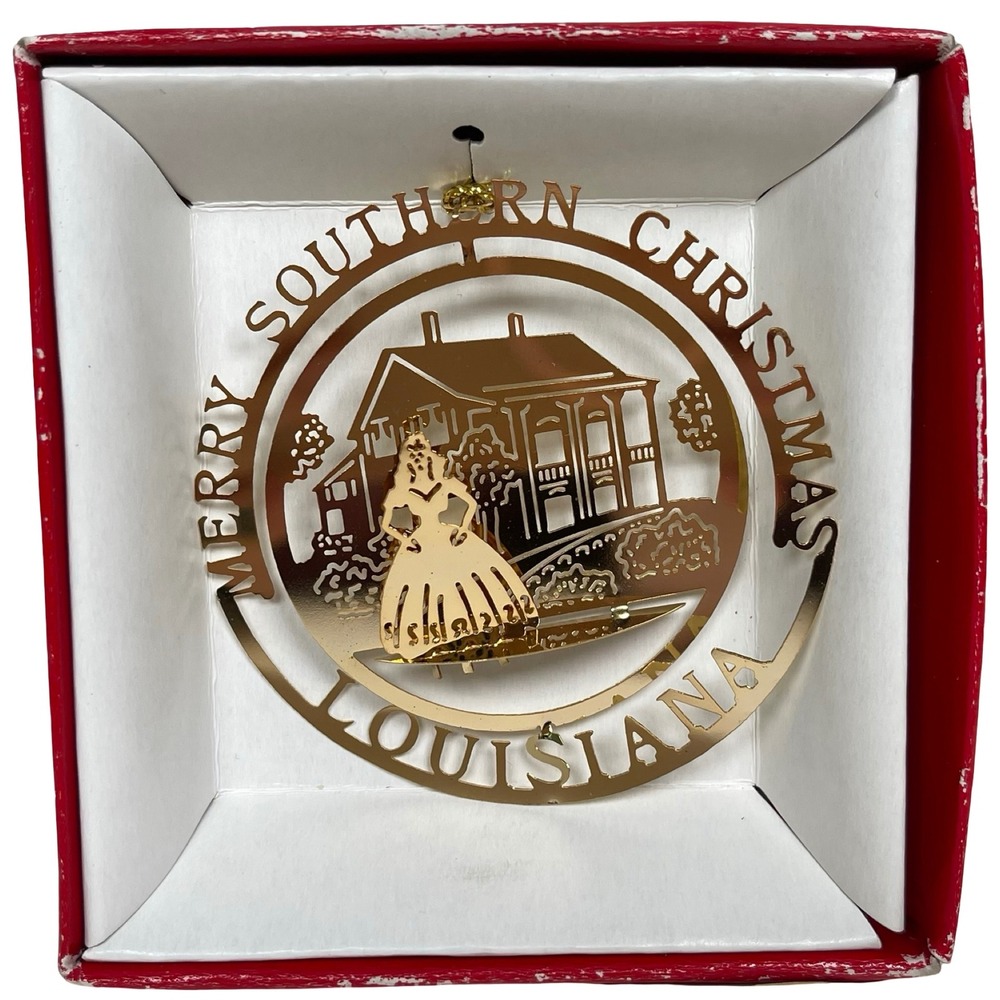 Vintage Nation's Treasures Merry Southern Christmas Louisiana Ornament 24K Gold